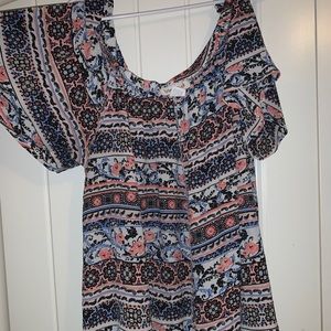 Off the shoulder, flowy, tie blouse.